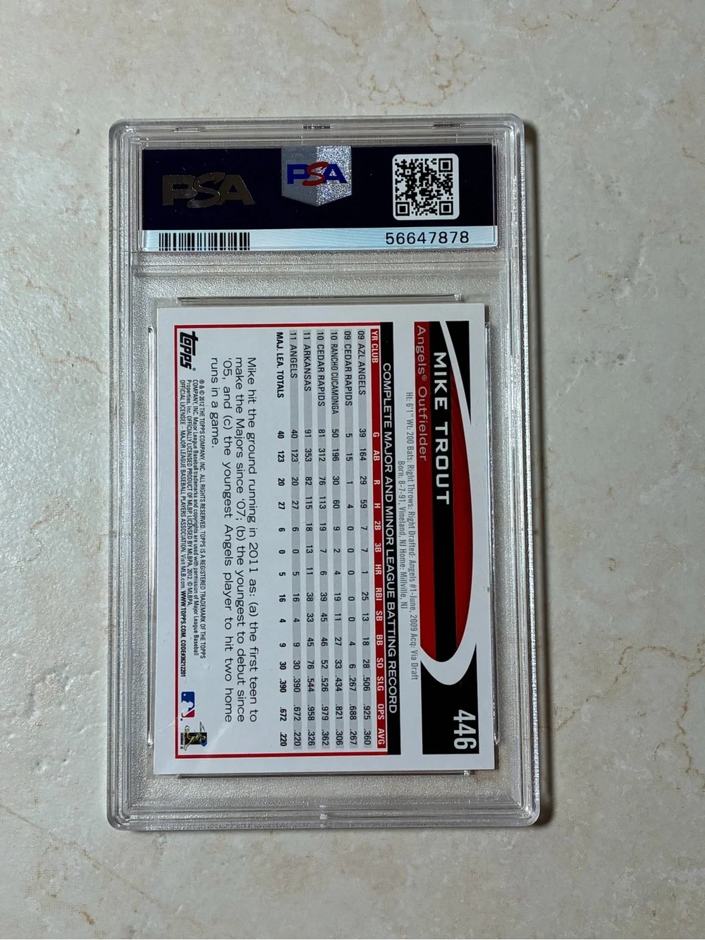 Mike Trout  2012 Topps Baseball Card PSA 9